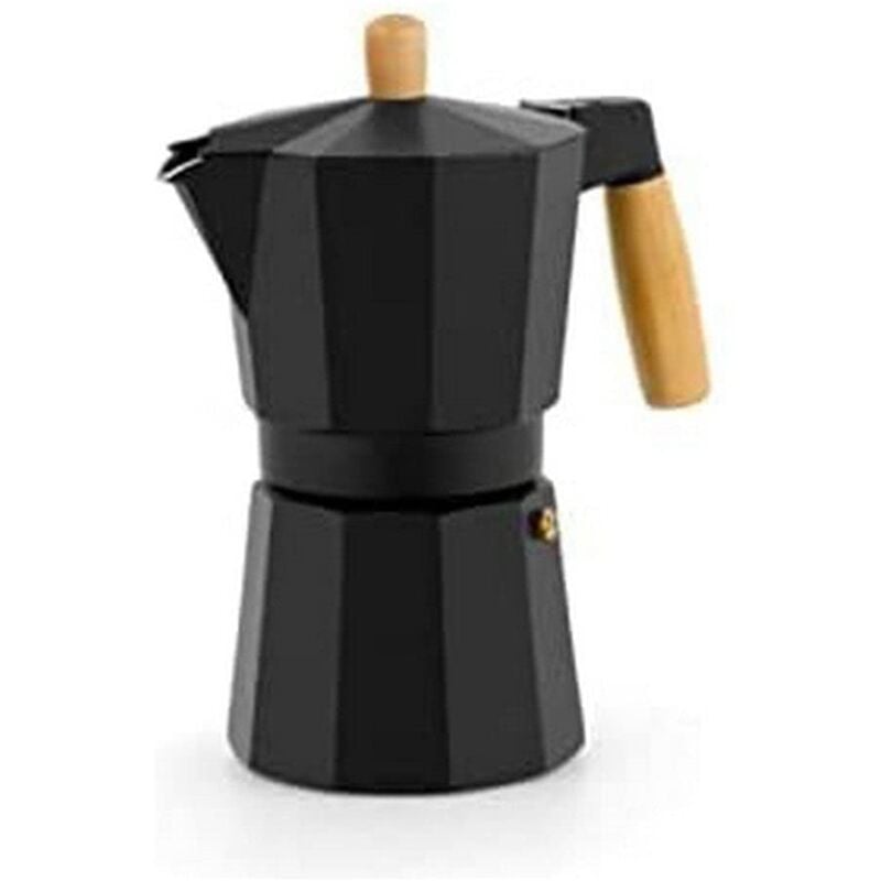 foto del prodotto bigbuy arte regal caffettiera italiana con manico in legno 6 tazze, caffettiera in alluminio, induzione, fuoco, piano cottura in ceramica
