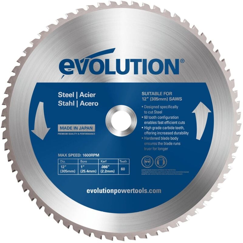 foto del prodotto bigbuy evolution m305tct 60cs 305 mm lama per taglio di acciaio dolce lama per metallo a 60 denti con punte in carburo che in pratica non