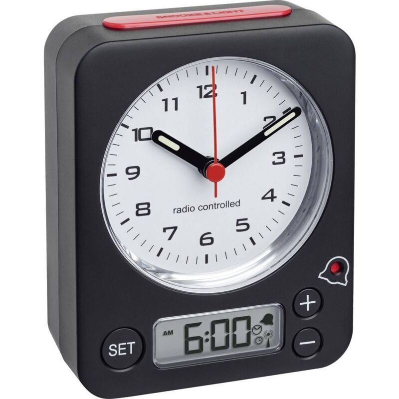 foto del prodotto bigbuy tfa dostmann sveglia radiocontrollata combo, 60.1511.01.05, digitale e analogica, con funzione snooze, illuminazione, rossa nera