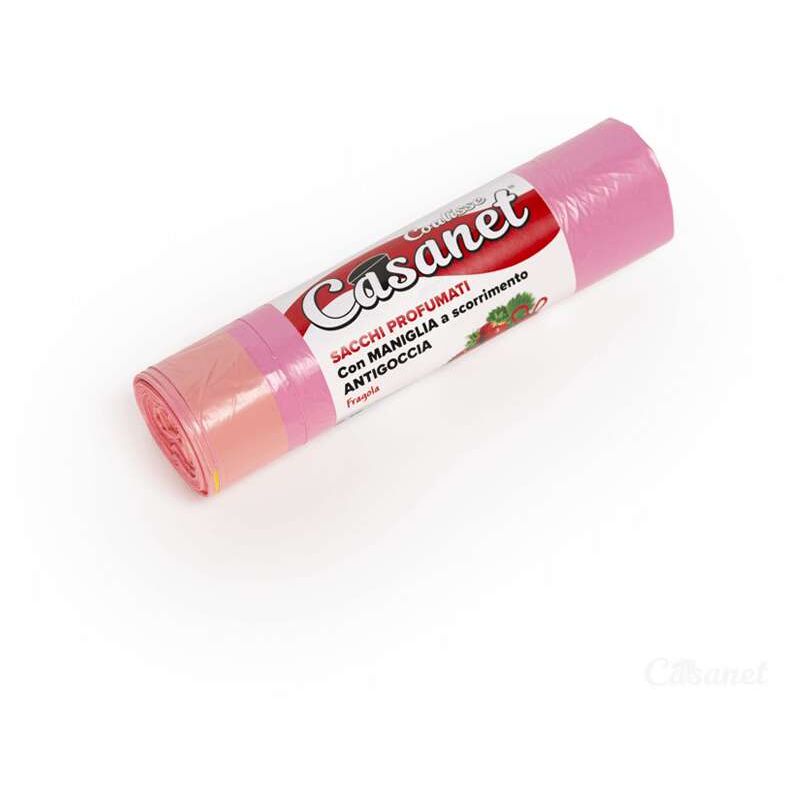 foto del prodotto bighouse it 15 sacchi per la spazzatura rosa con maniglia e profumo fragola 55 x 65 cm