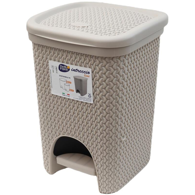 foto del prodotto bighouse it belli e forti pattumiera con pedale design intreccio tortora 18 litri