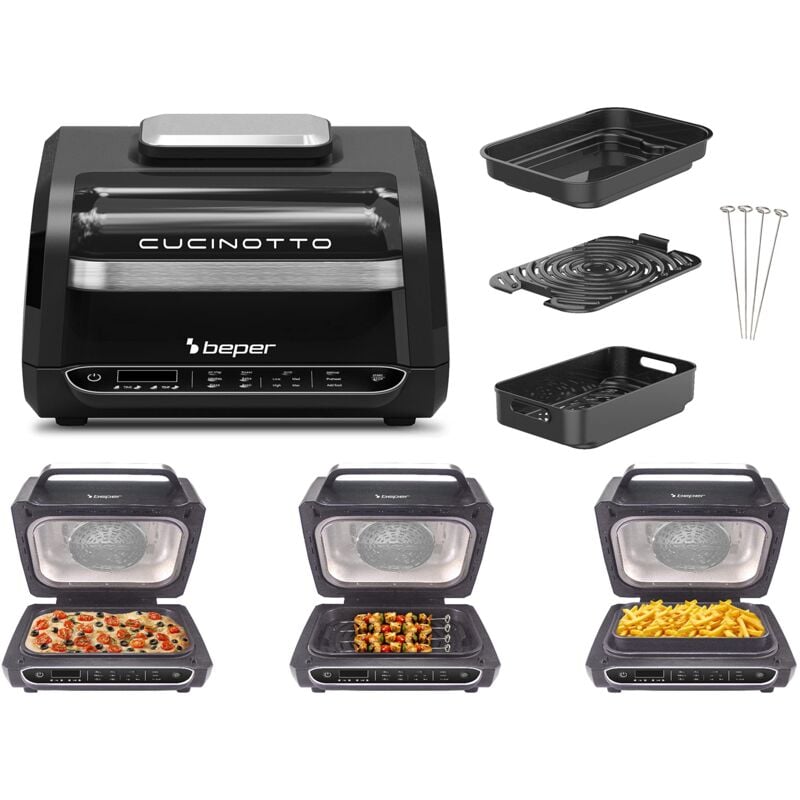 foto del prodotto bighouse it beper p101fri080 cucinotto grill e friggitrice ad aria multifunzione con 8 programmi friggitrice ad aria, barbecue, forno, piastra