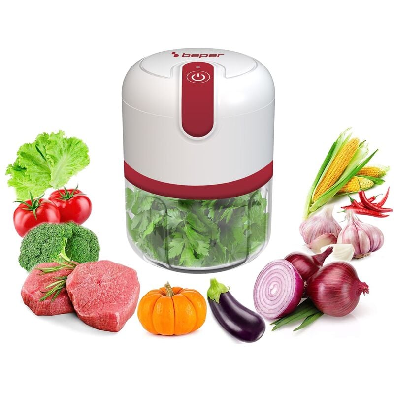 foto del prodotto bighouse it beper p102rob050 tritatutto ricaricabile usb, mini robot da cucina, capacit 250 ml, potenza 3,7v,3 lame acciaio inossidabile, batteria