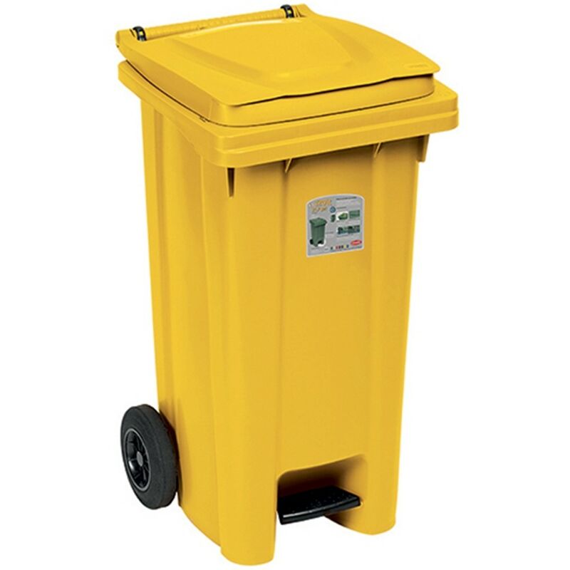 foto del prodotto bighouse it bidone carrello spazzatura con pedale giallo lt.120