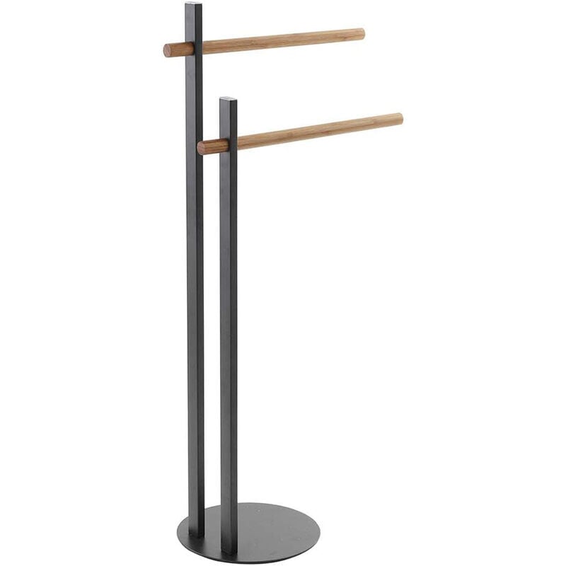 foto del prodotto bighouse it piantana porta asciugamani bagno 2 bracci in bamboo 22x31xh.81 cm acciaio nero