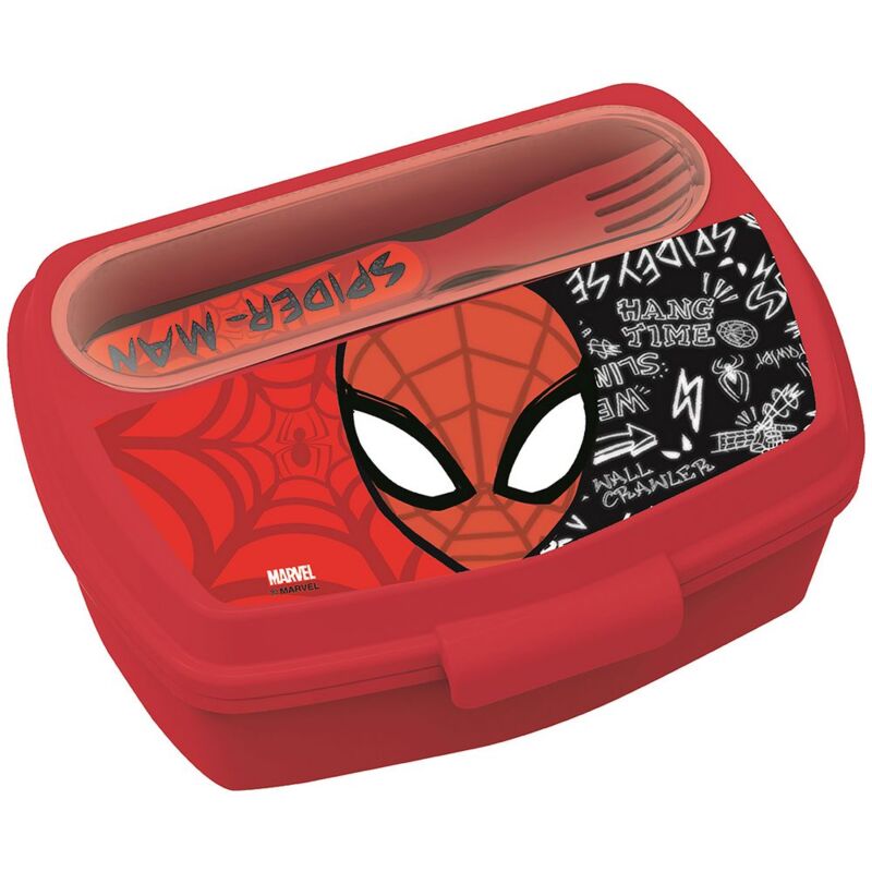 foto del prodotto bighouse it sandwich box in plastica bimbi marvel spiderman, senza bpa, con forchetta e cucchiaio, lavabile e riutilizzabile