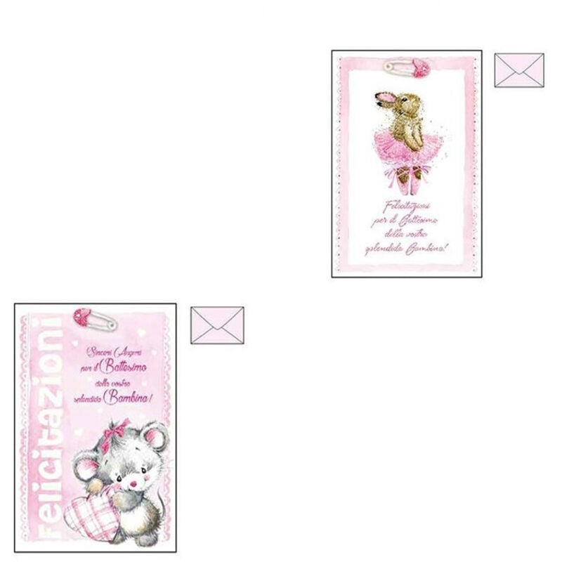 foto del prodotto biglietto auguri battesimo rosa bambina glitter nascita congratulazioni busta trade shop traesio