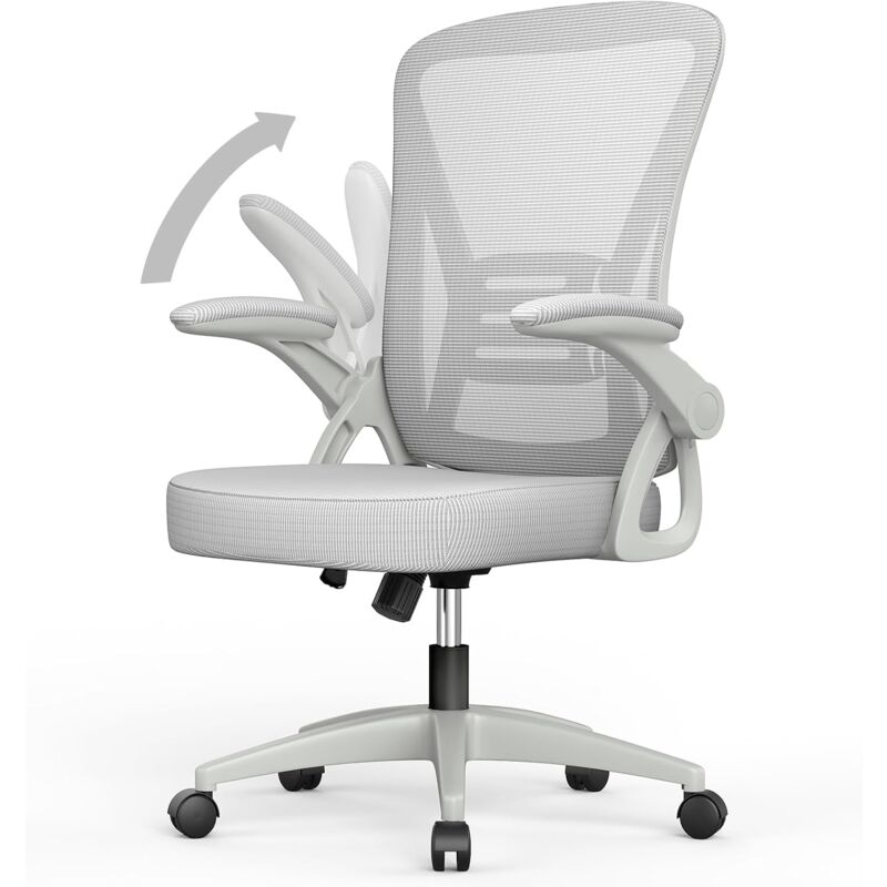foto del prodotto bigzzia poltrona ufficio ergonomica con rotelle braccioli ribaltabili 90 schienale reclinabile 90 105 rete mesh traspirante grigio