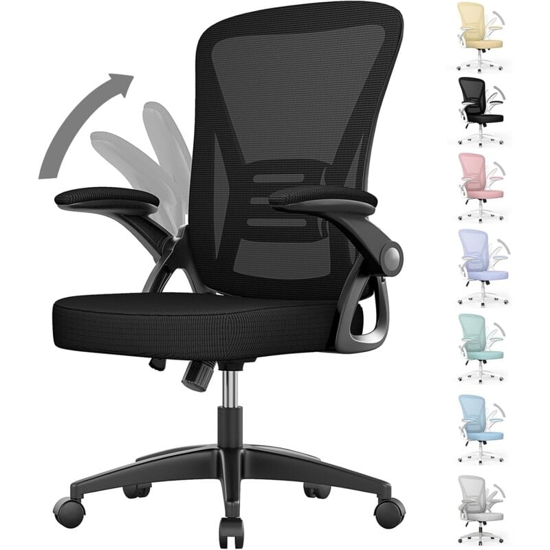foto del prodotto bigzzia poltrona ufficio ergonomica con rotelle braccioli ribaltabili 90 schienale reclinabile 90 105 rete mesh traspirante nero