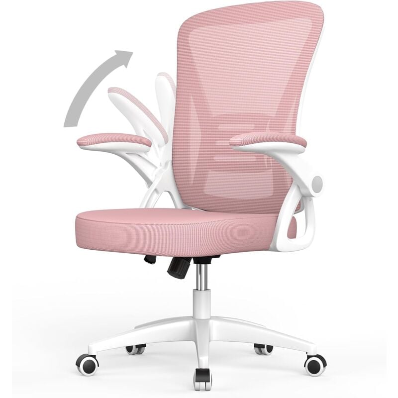 foto del prodotto bigzzia poltrona ufficio ergonomica con rotelle braccioli ribaltabili 90 schienale reclinabile 90 105 rete mesh traspirante rosa