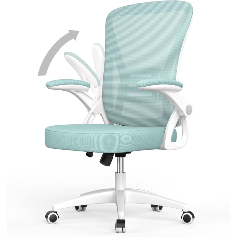 foto del prodotto bigzzia poltrona ufficio ergonomica con rotelle braccioli ribaltabili 90 schienale reclinabile 90 105 rete mesh traspirante verde