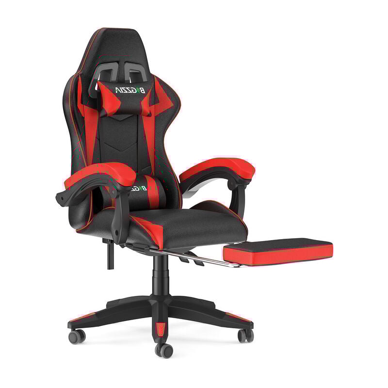 foto del prodotto bigzzia sedia da ufficio con poggiapiedi, ergonomica, per gamer, con cuscino lombare e poggiatesta, regolabile in altezza, sedia per computer, per