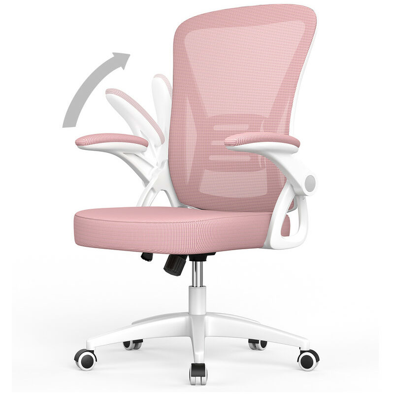 foto del prodotto bigzzia sedia da ufficio poltrona ergonomica in rete traspirante con supporto lombare, schienale reclinabile e altezza regolabile rosa