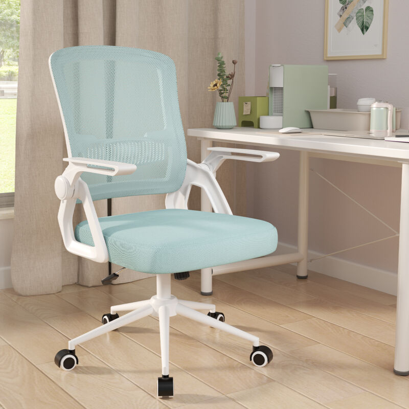 foto del prodotto bigzzia sedia da ufficio scrivania ergonomica, con braccioli pieghevoli, altezza regolabile, rete respirante, girevole con ruote, funzione