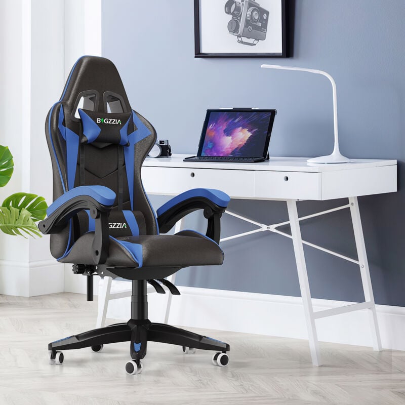 foto del prodotto bigzzia sedia gaming, sedia da gioco sedia ufficio ergonomica con schienale regolabile, poggiatesta e supporto lombare, blu