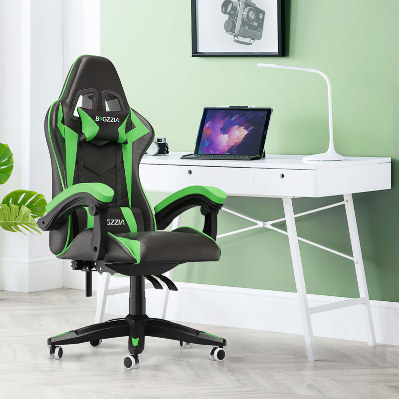 foto del prodotto bigzzia sedia gaming, sedia da gioco sedia ufficio ergonomica con schienale regolabile, poggiatesta e supporto lombare, verde
