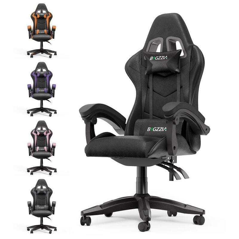 foto del prodotto bigzzia sedia gaming sedie da gamer stile racing poltrona ufficio con supporto lombare e poggiatesta altezza regolabile nero