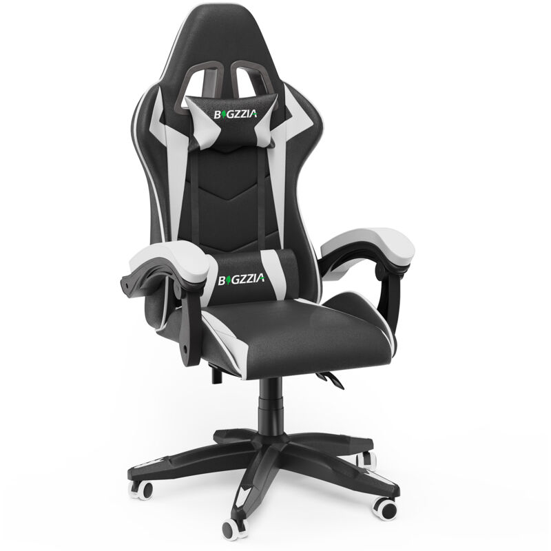 foto del prodotto bigzzia sedia gaming sedie da gamer stile racing poltrona ufficio con supporto lombare e poggiatesta altezza regolabile nero bianco