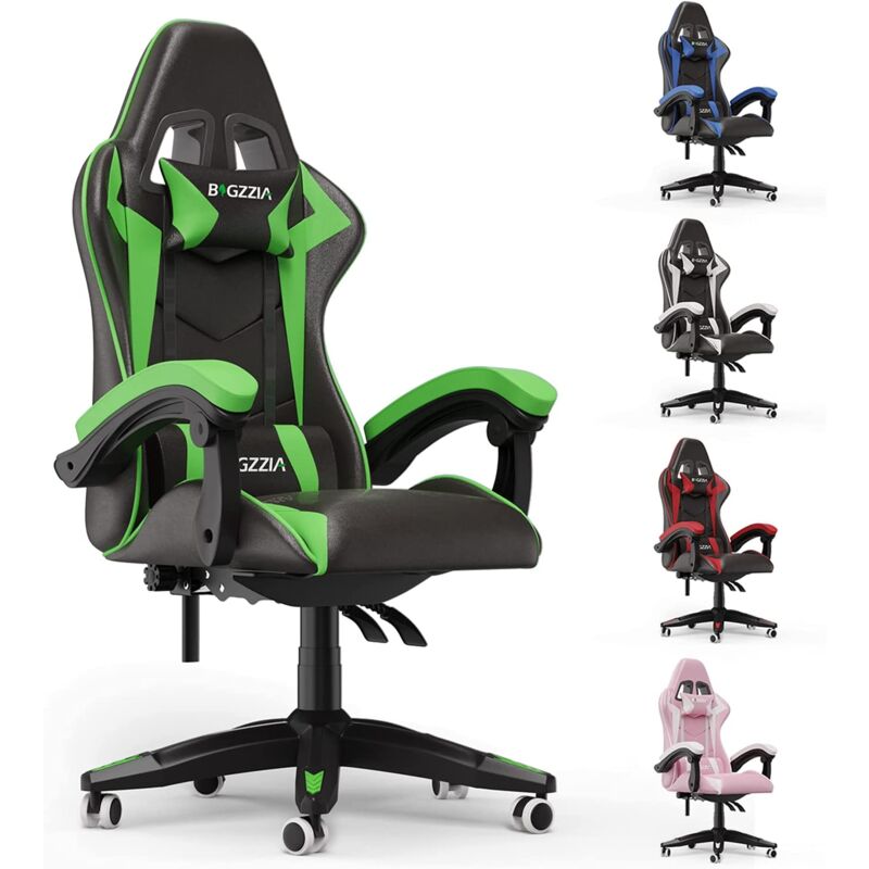 foto del prodotto bigzzia sedia gaming sedie da gamer stile racing poltrona ufficio con supporto lombare e poggiatesta altezza regolabile nero verde