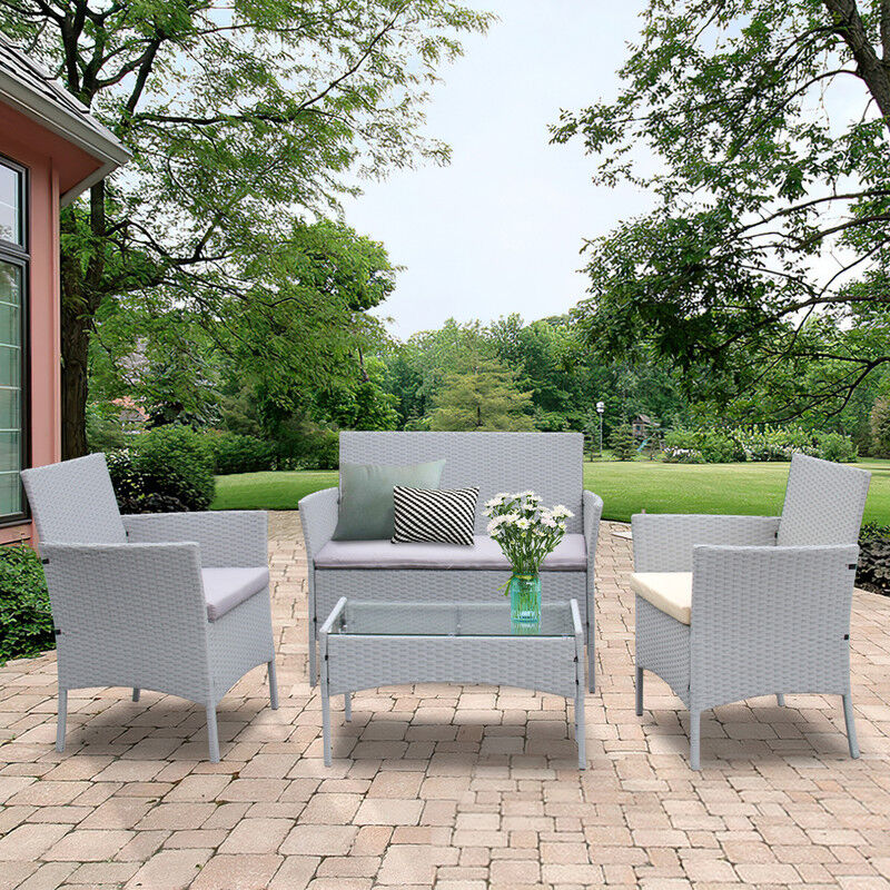 foto del prodotto bigzzia set di mobili da giardino salottino in rattan 4 sedili con tavolino da caff grigio 