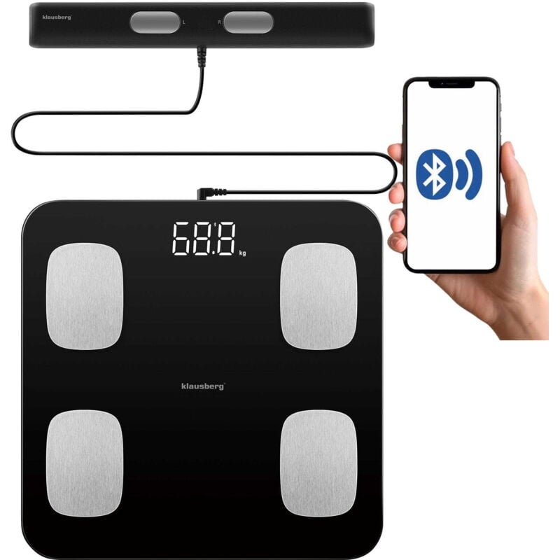 foto del prodotto bilancia da bagno con misurazione del grasso corporeo e della composizione corporea, smart, bt, klausberg kb-7852 nera