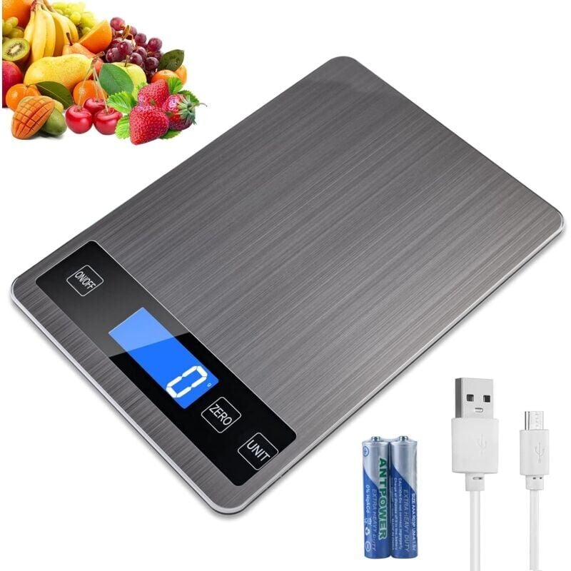 foto del prodotto bilancia da cucina, bilancia di precisione da 5 kg 1 g, bilancia da cucina elettronica in acciaio inox, display lcd retroilluminato sensibile al