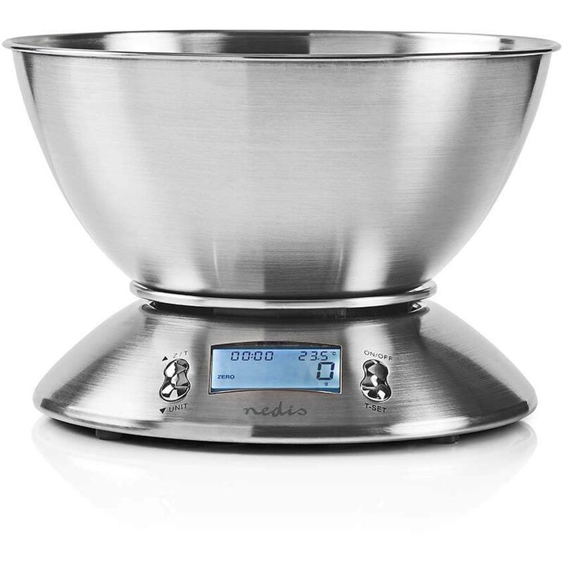 foto del prodotto bilancia da cucina bilancia digitale da cucina max. 5 kg display lcd luminoso termometro e allarme facile da pulire acciaio inossidabile