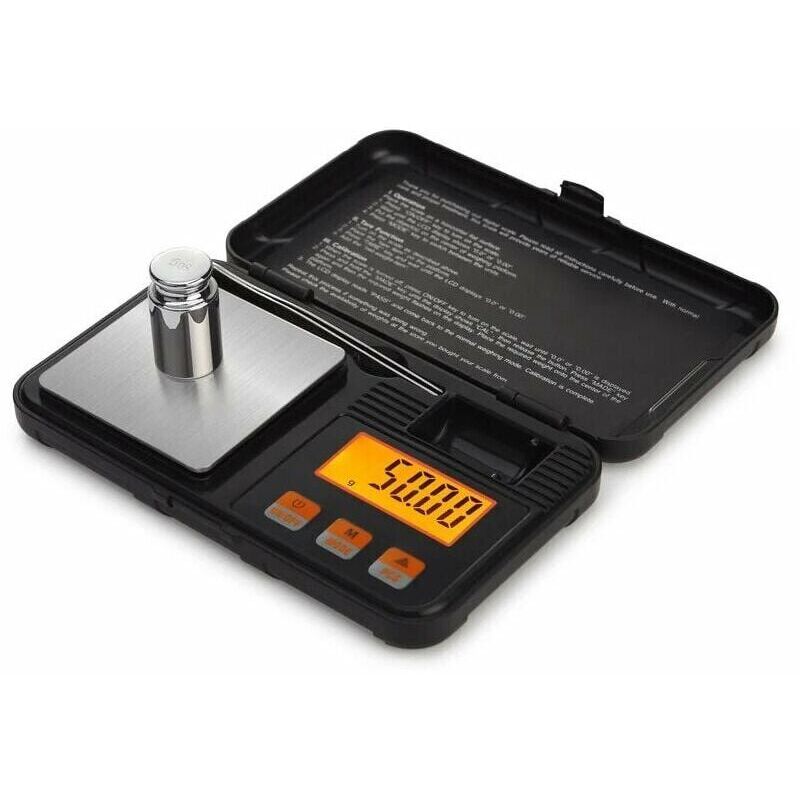 foto del prodotto bilancia da cucina, bilancia tascabile digitale da 50 g 0,001 g, bilancia alimentare di precisione da 0,001 g, con calibrazione del peso da 50 g,