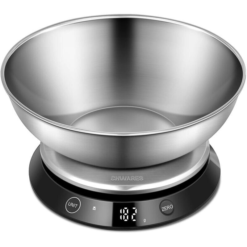 foto del prodotto bilancia da cucina con ciotola, bilancia per alimenti ricaricabile usb, bilancia digitale da cucina per pasticceria di precisione, acciaio