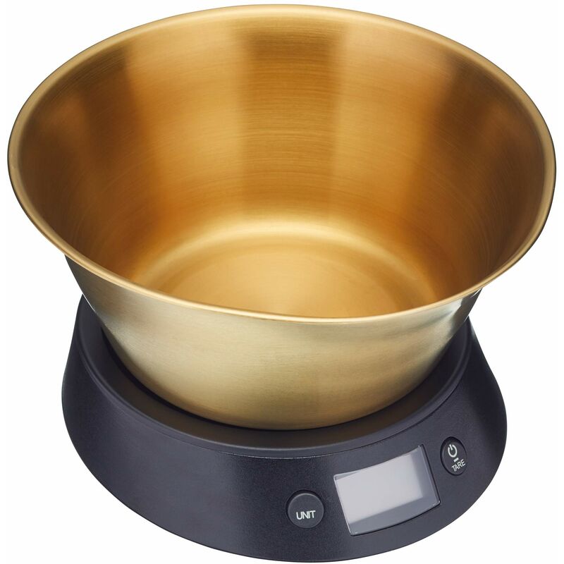 foto del prodotto bilancia da cucina digitale con ciotola in confezione regalo, ottone nero, 5 kg masterclass