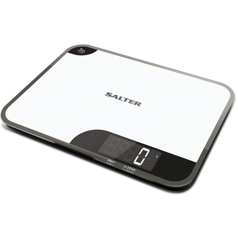 foto del prodotto bilancia da cucina digitale con funzione tagliere, bilancia con piatto in vetro antigraffio, ampio display lcd, capacit 5 kg, 23x17 cm, acciaio inox