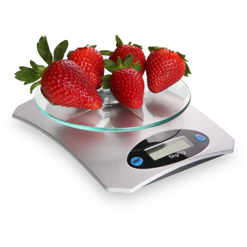 foto del prodotto bilancia da cucina e pasticceria leggera con schermo lcd display digitale facile da pulire peso massimo 5 kg grigia