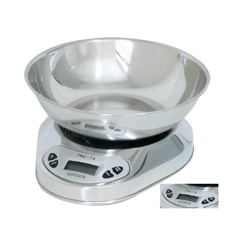 foto del prodotto bilancia da cucina elettronica inox portata 5k dimensioni 21x22,5x11 h cm