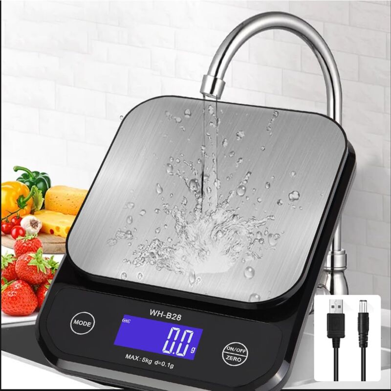 foto del prodotto bilancia da cucina impermeabile ip67, alta precisione 0,01 oz 0,1 g, 11 libbre 5 kg, lavabile, piattaforma di pesatura in acciaio inossidabile,