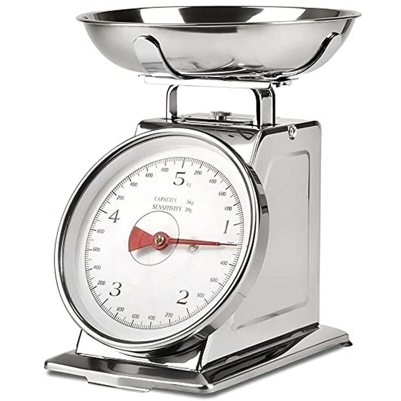 foto del prodotto bilancia meccanica da cucina in acciaio inox per pesare cibi pietanze alimenti farina portata fino 5kg