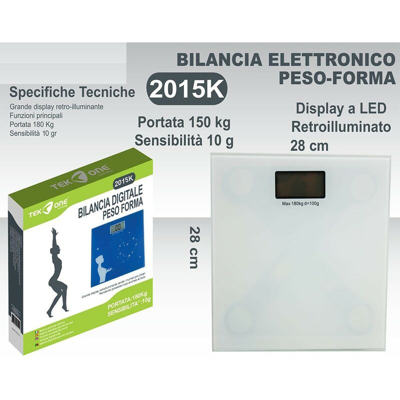 foto del prodotto bilancia pesapersone digitale elettronica di precisione fino 180kg in vetro dieta precisa e sicura