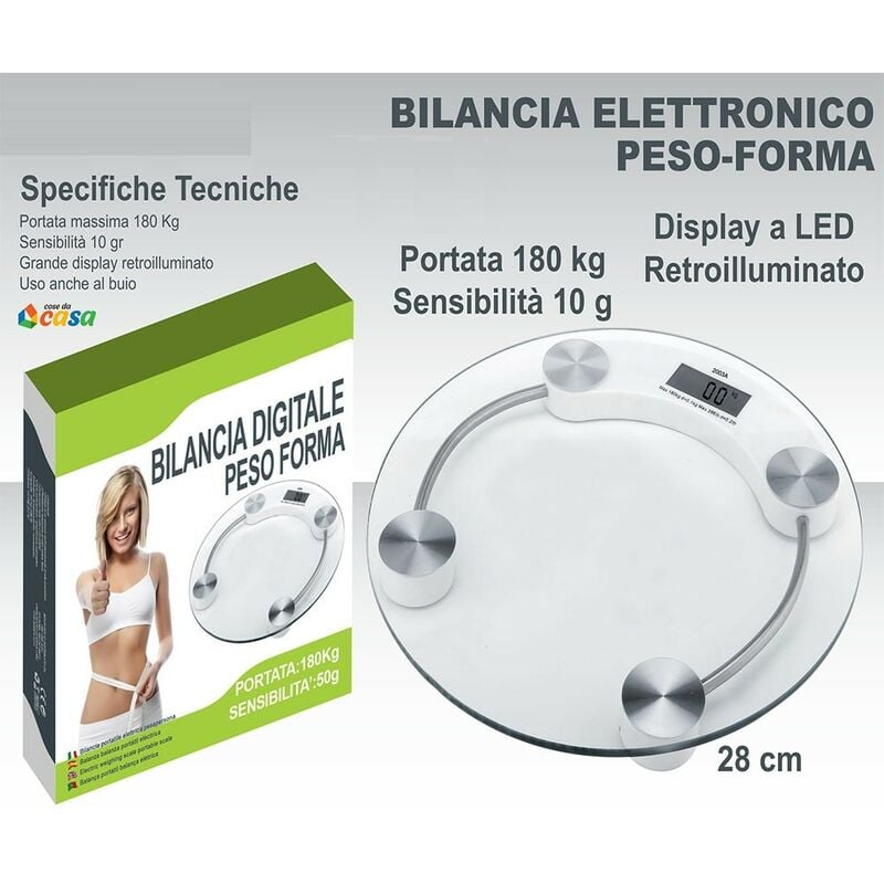 foto del prodotto bilancia pesapersone digitale elettronica di precisione fino 180kg in vetro dieta precisa e sicura elegante da arredamento