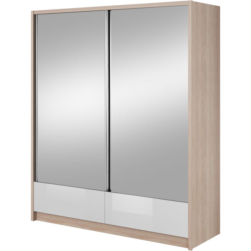 foto del prodotto bim furniture aria ii 184 cm armadio a 2 ante scorrevoli a specchio rovere sonoma bianco lucido