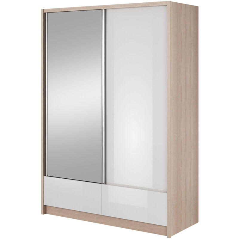 foto del prodotto bim furniture armadio aria i 154 cm con 2 ante scorrevoli, cassettiera rovere sonoma bianco lucido
