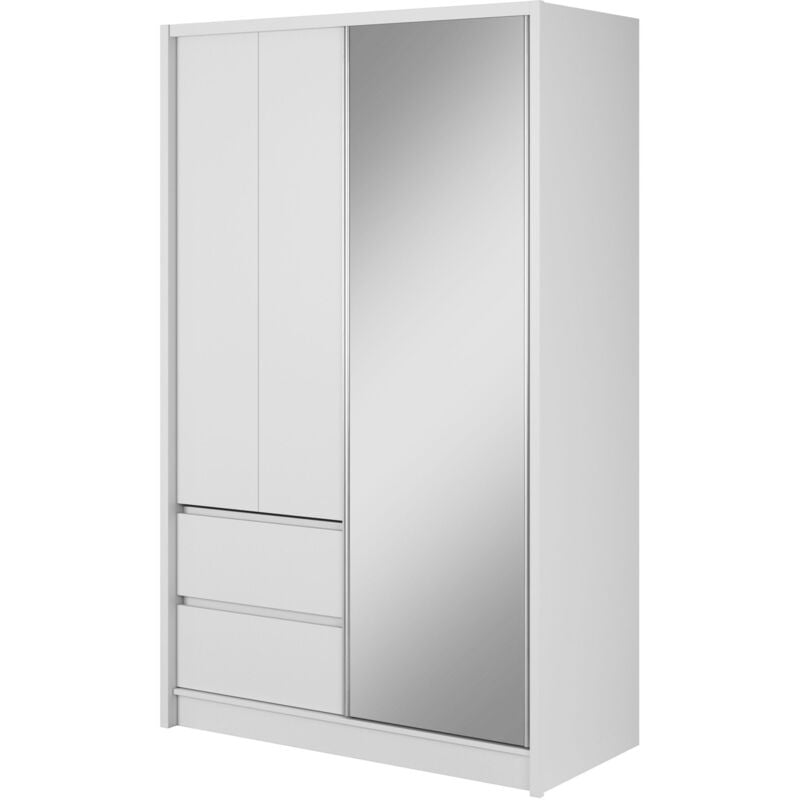 foto del prodotto bim furniture armadio sara 134 cm anta scorrevole specchio 2 cassetti bianco opaco