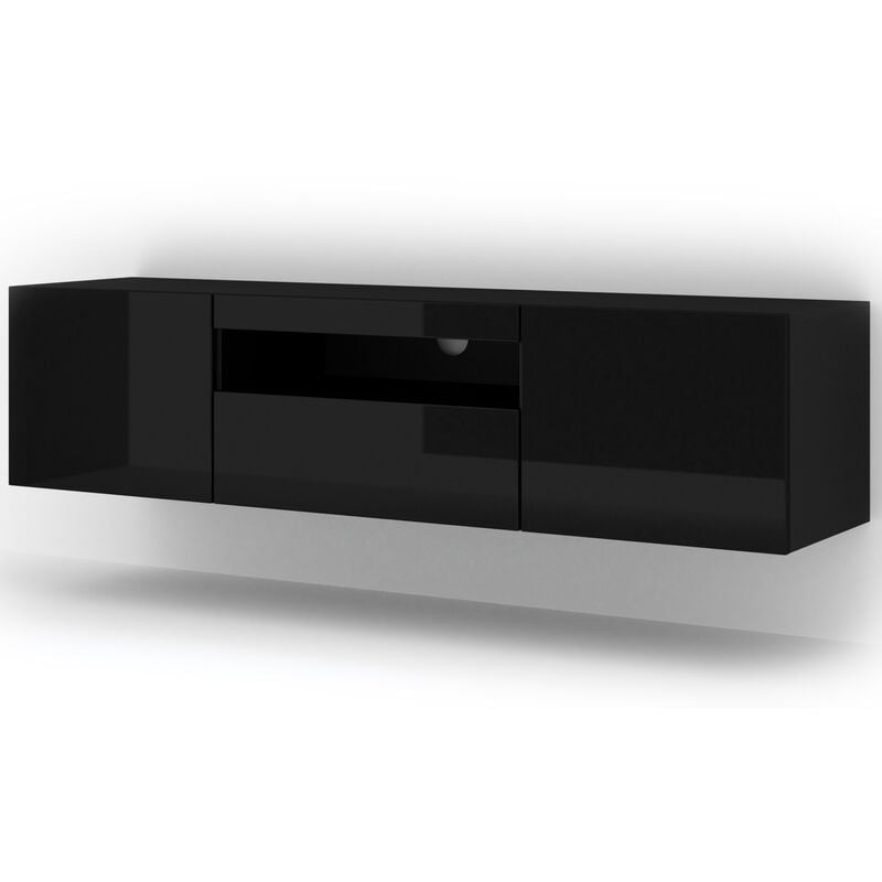foto del prodotto bim furniture aura 150 cm, mobile tv a parete o in piedi, nero opaco nero lucido