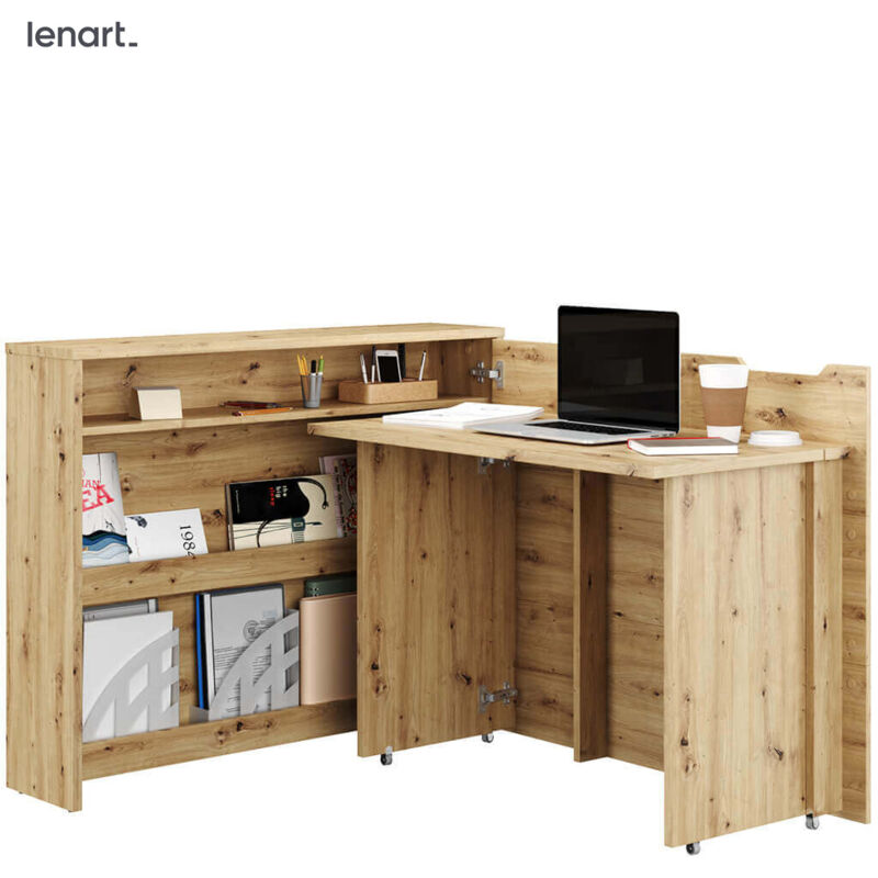 foto del prodotto bim furniture lenart work concept cw 01p scrivania allungabile con ripiani lato destro piano 100 cm rovere artigianale
