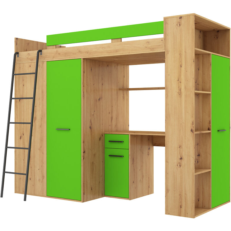 foto del prodotto bim furniture letto a castello a soppalco verana left rovere artigianale verde