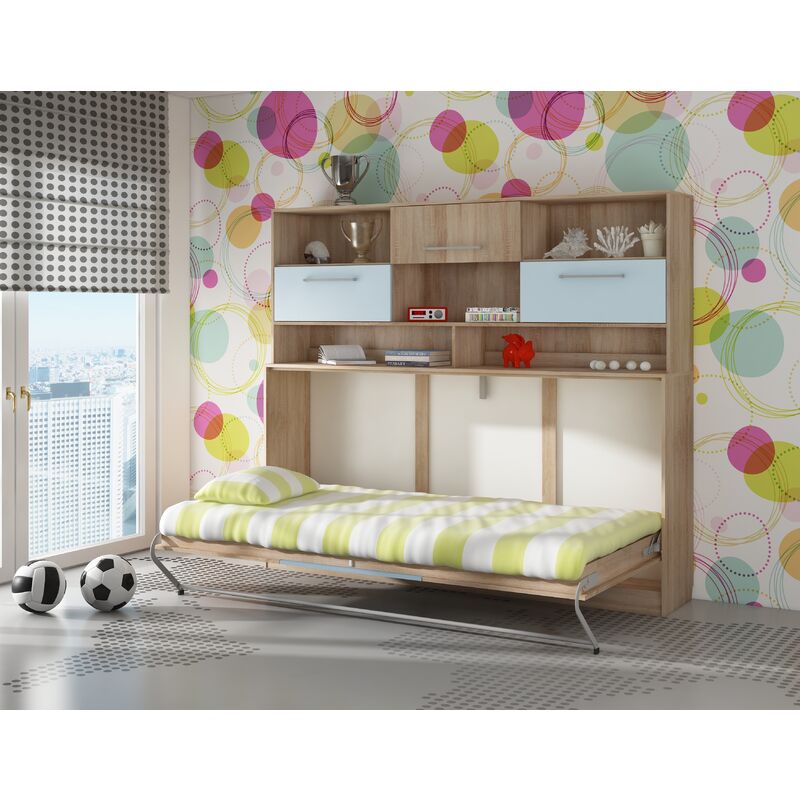 foto del prodotto bim furniture letto a scomparsa roger 90x200cm orizzontale ripiano rovere sonoma blu