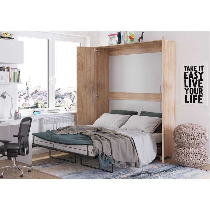 foto del prodotto bim furniture letto a scomparsa teddy 160x200cm verticale rovere sonoma