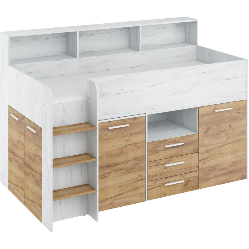 foto del prodotto bim furniture letto a soppalco con scrivania diritta neo artigianale bianco oro