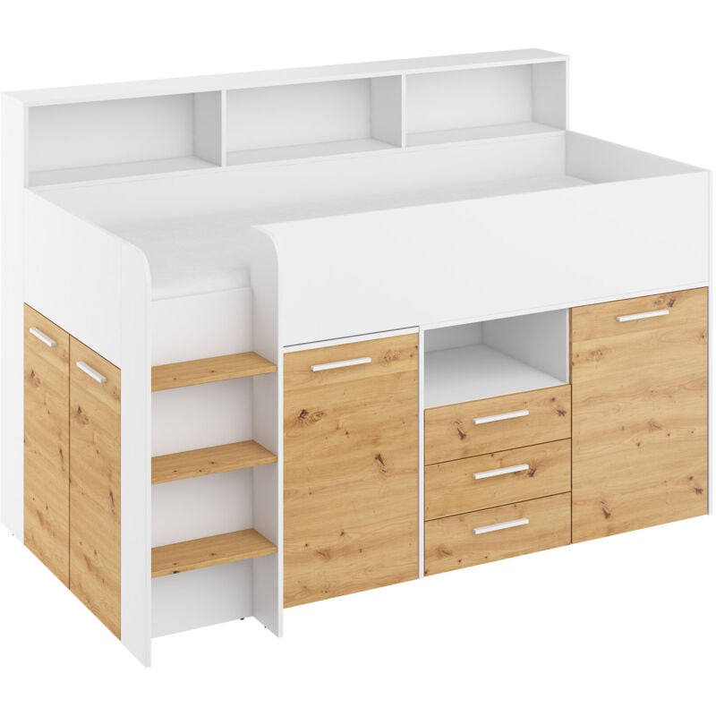 foto del prodotto bim furniture letto a soppalco con scrivania diritta neo bianco rovere artigianale