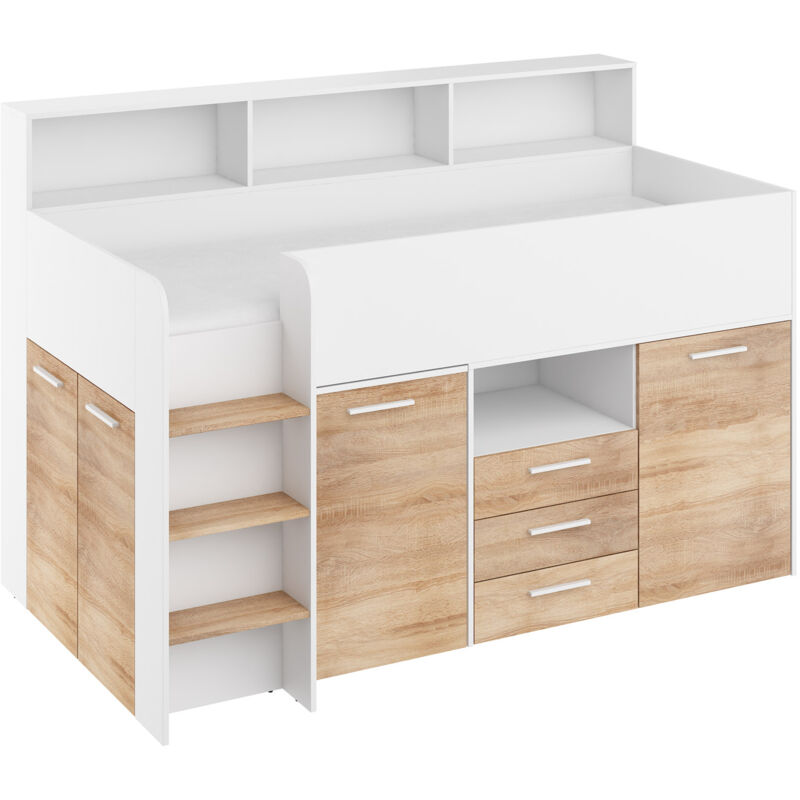 foto del prodotto bim furniture letto a soppalco con scrivania neo diritta bianco rovere sonoma
