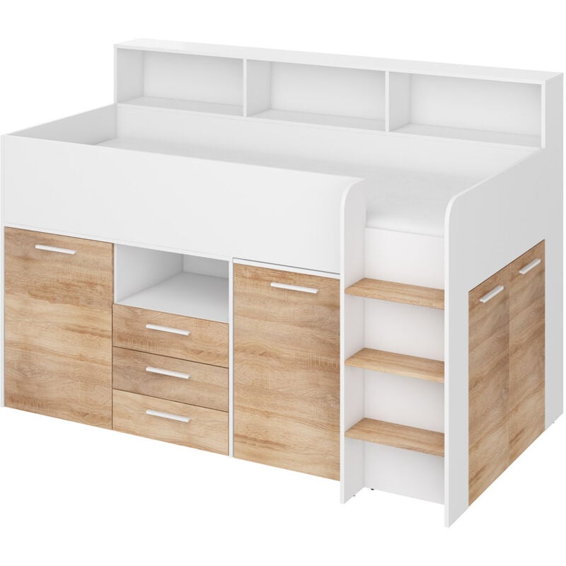 foto del prodotto bim furniture letto a soppalco con scrivania neo diritta bianco rovere sonoma