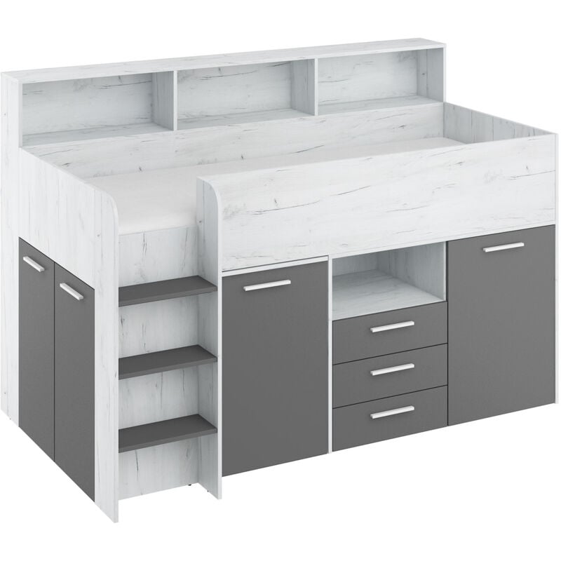 foto del prodotto bim furniture letto a soppalco con scrivania neo left artisanal white graphite